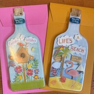 American Greetings Wishes Uncorked 3D Pop Up Musical Cards x2 Flamingo Birdhouse